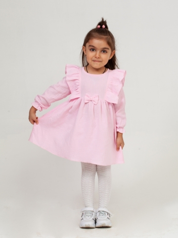 Купить 321-Р. Платье из муслина детское, хлопок 100% розовый, р. 74,80,86,92 в Нижнекамске